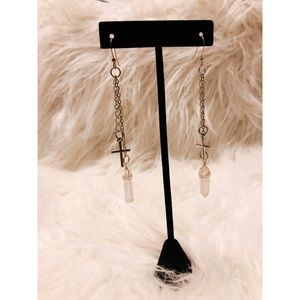 One a kind Silver Cross & Crystal Earrings